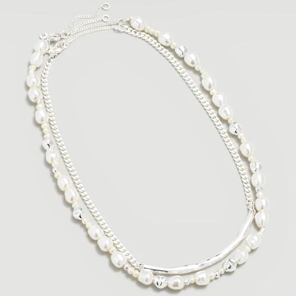 NEW MADEWELL Set of 2 Necklaces – Freshwater Pearl Chain & Silver Bar Necklace - Picture 2 of 12